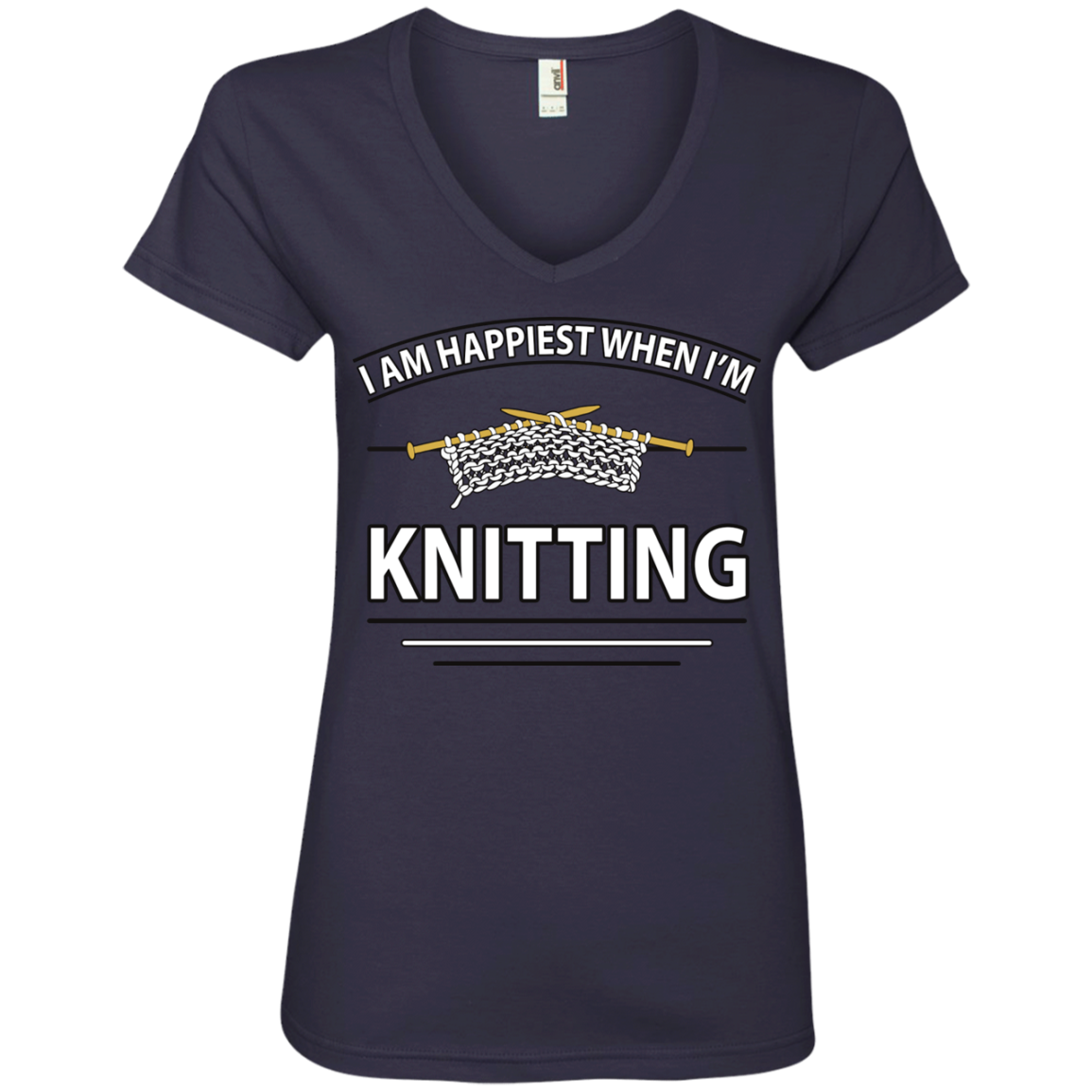 I Am Happiest When I'm Knitting Ladies V-neck Tee - Crafter4Life - 5