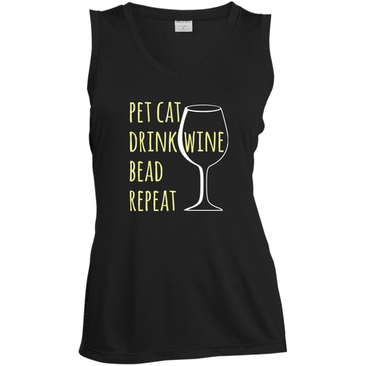 Pet Cat-Drink Wine-Bead Ladies Sleeveless Moisture Absorbing V-Neck