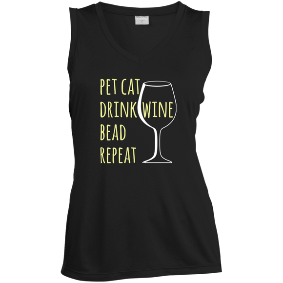 Pet Cat-Drink Wine-Bead Ladies Sleeveless Moisture Absorbing V-Neck