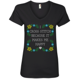 I Cross Stitch Because It Makes Me Happy Ladies V-neck Tee - Crafter4Life - 1