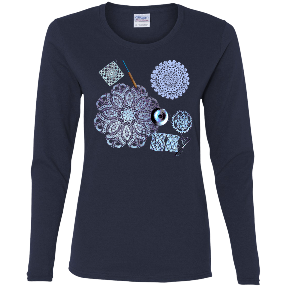 Crochet Collage Ladies Cotton LS T-Shirt