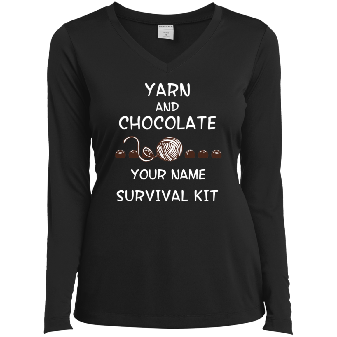 Yarn and Chocolate Survival Kit - Personalized Ladies Long Sleeve Shirts