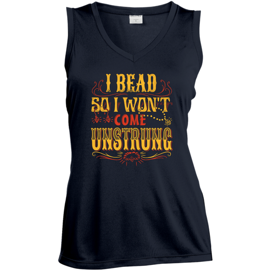 I Bead So I Won't Come Unstrung (gold) Ladies Sleeveless V-neck - Crafter4Life - 1