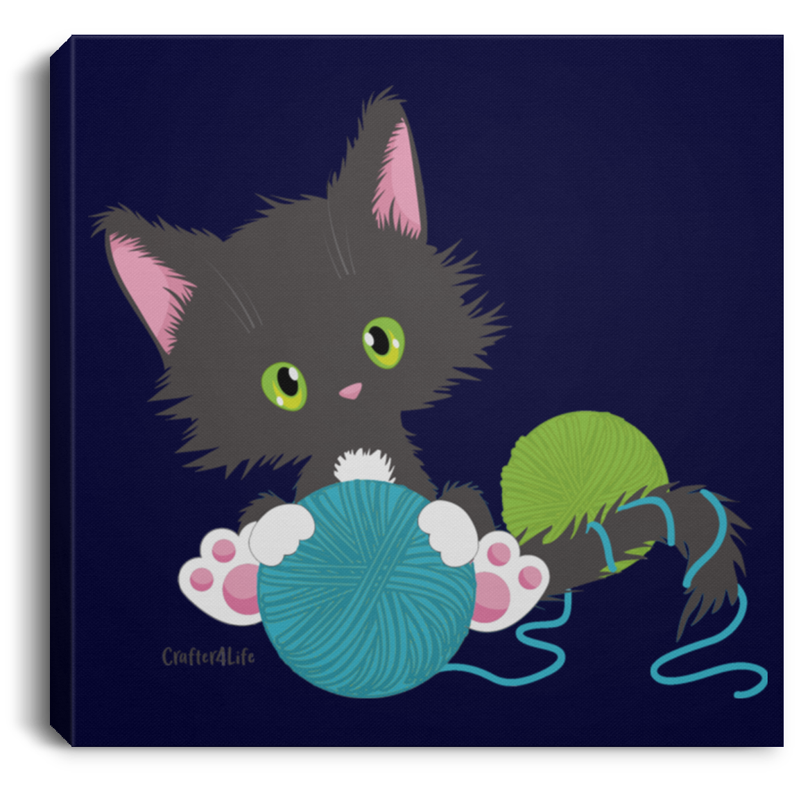 Grey Tuxedo Kitty Holding Ball of Yarn CANSQ75 Square Canvas .75in Frame