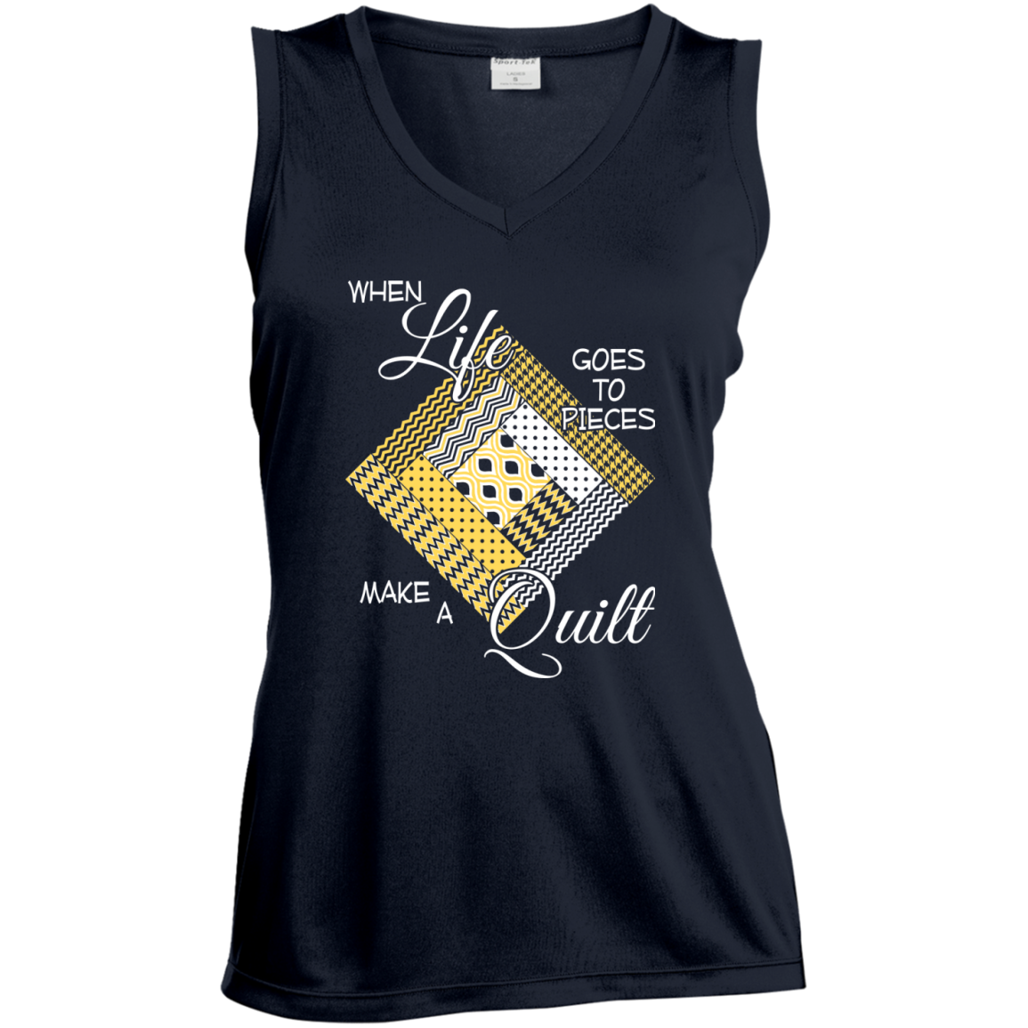 Make a Quilt (yellow) Ladies Sleeveless V-Neck - Crafter4Life - 4