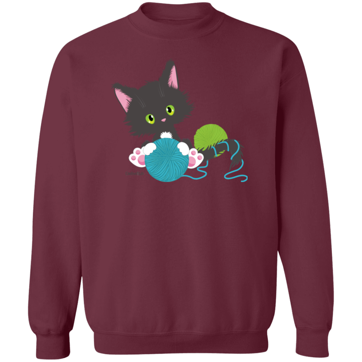 Grey Tuxedo Kitty Holding Ball of Yarn Crewneck Pullover Sweatshirt