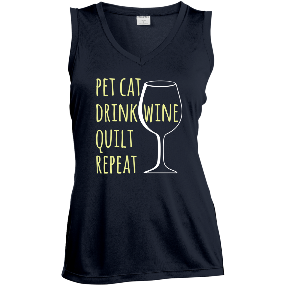 Pet Cat-Drink Wine-Quilt Ladies Sleeveless Moisture Absorbing V-Neck