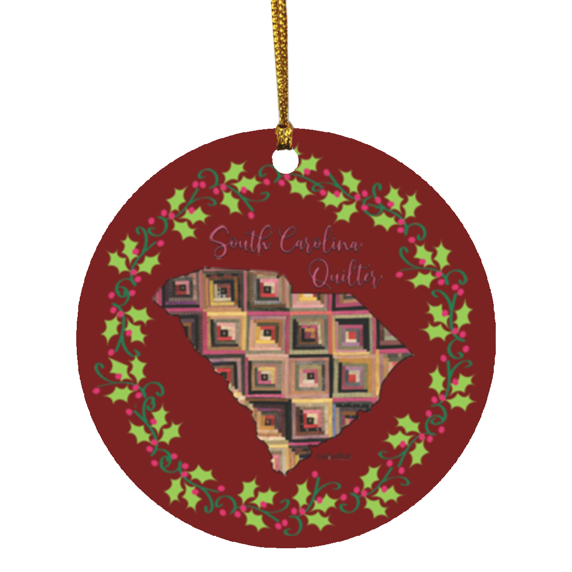 South Carolina Quilter Christmas Circle Ornament