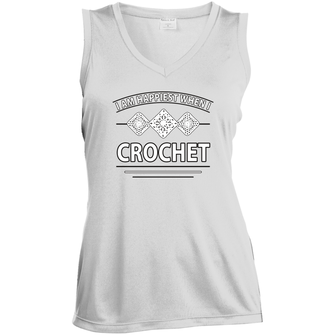 I Am Happiest When I Crochet Ladies Sleeveless V-neck - Crafter4Life - 2