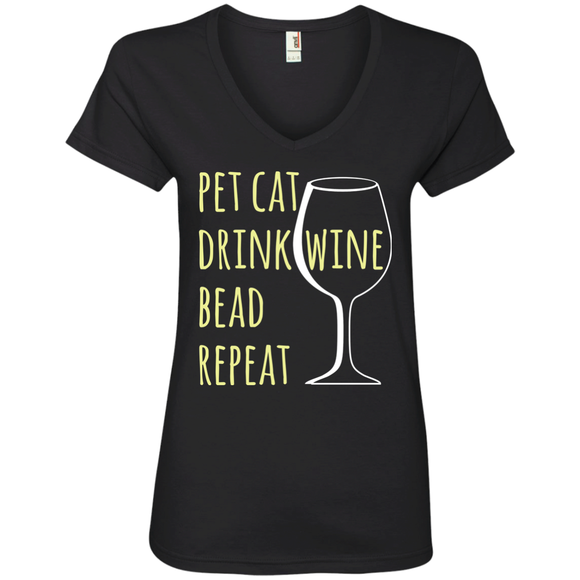 Pet Cat-Drink Wine-Bead Ladies V-Neck T-Shirt