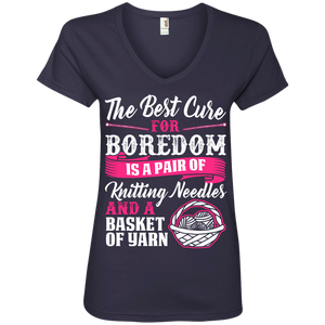 Cure for Boredom - Knitting Ladies V-Neck Tee