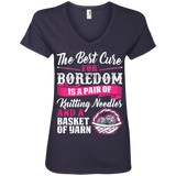 Cure for Boredom - Knitting Ladies V-Neck Tee