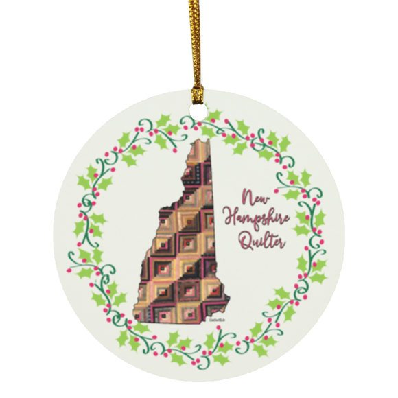 New Hampshire Quilter Christmas Circle Ornament