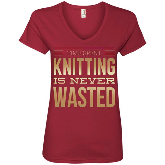 Time Spent Knitting Ladies V-Neck Tee - Crafter4Life - 1