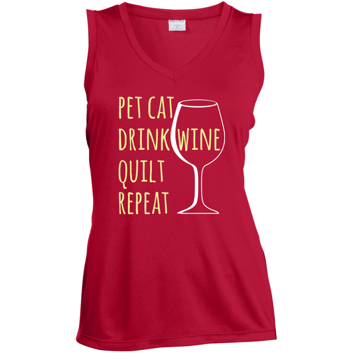 Pet Cat-Drink Wine-Quilt Ladies Sleeveless Moisture Absorbing V-Neck