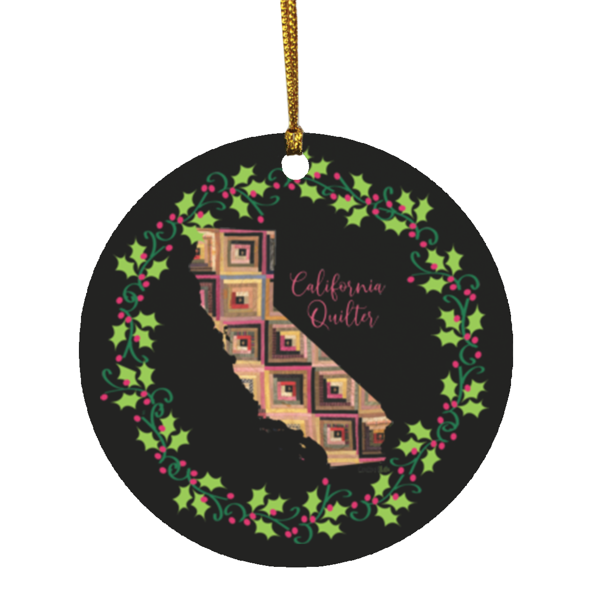 California Quilter Christmas Circle Ornament