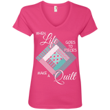 Make a Quilt (turquoise) Ladies V-Neck Tee - Crafter4Life - 2