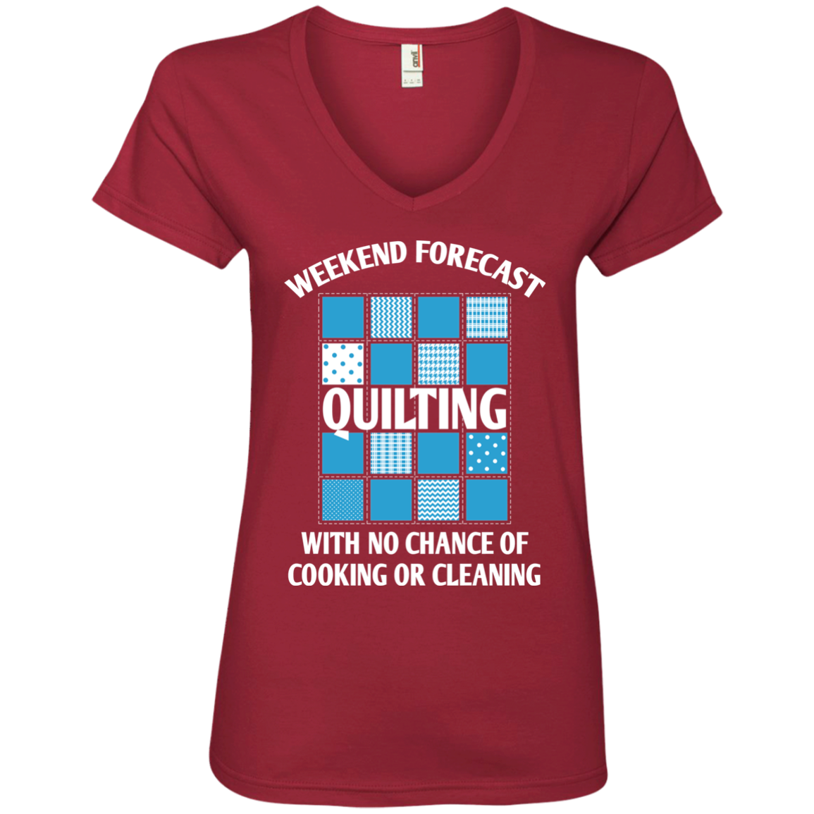 Weekend Forecast Quilting Ladies V-Neck T-Shirt