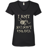 I Knit So I Don't Unravel Ladies V-Neck T-Shirt