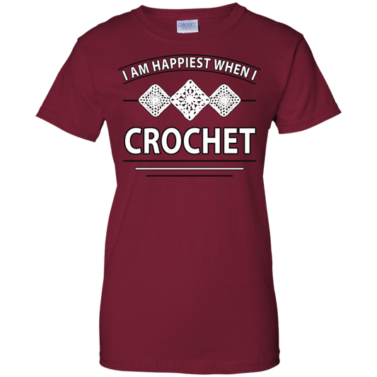 I Am Happiest When I Crochet Ladies Custom 100% Cotton T-Shirt - Crafter4Life - 1