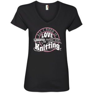 Time for Knitting Ladies V-Neck T-Shirt