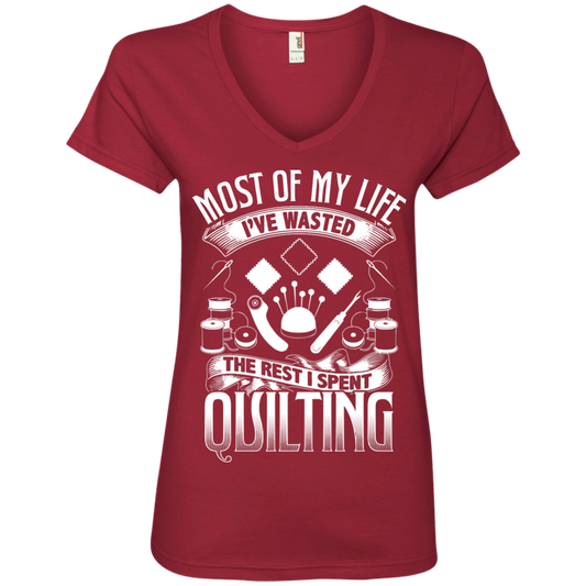 Most of My Life (Quilting) Ladies V-Neck Tee - Crafter4Life - 1