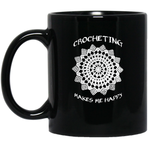 Crocheting Makes Me Happy Black Mugs