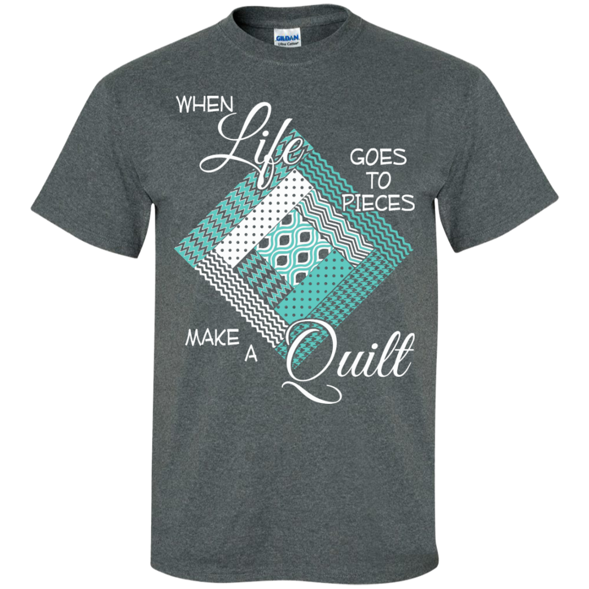 Make a Quilt (turquoise) Custom Ultra Cotton T-Shirt - Crafter4Life - 6