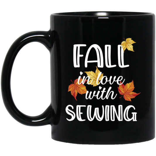 Fall in Love with Sewing Black Mugs