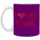 I Heart Cross Stitching White Mugs