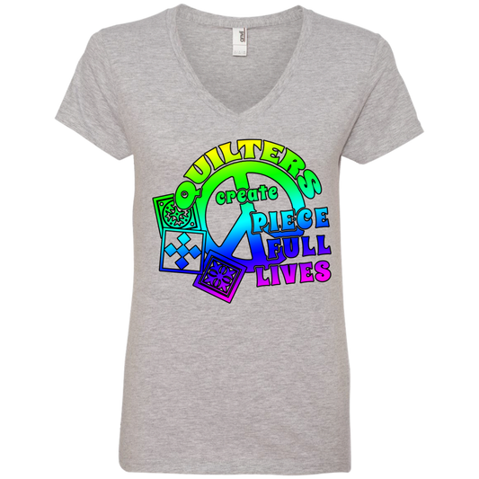 Quilters Create Piece Full Lives Ladies V-neck Tee - Crafter4Life - 1