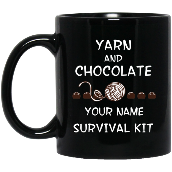 Yarn and Chocolate Survival Kit - Personalized Black Mugs