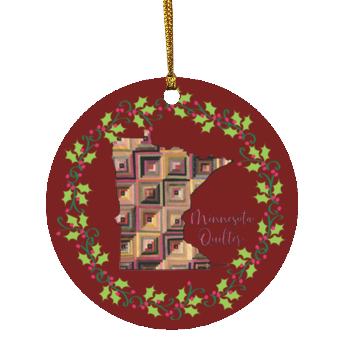 Minnesota Quilter Christmas Circle Ornament