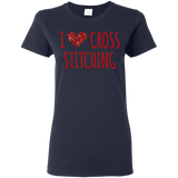 I Heart Cross Stitching Ladies Cotton T-Shirt