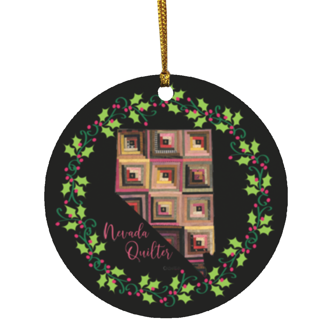 Nevada Quilter Christmas Circle Ornament