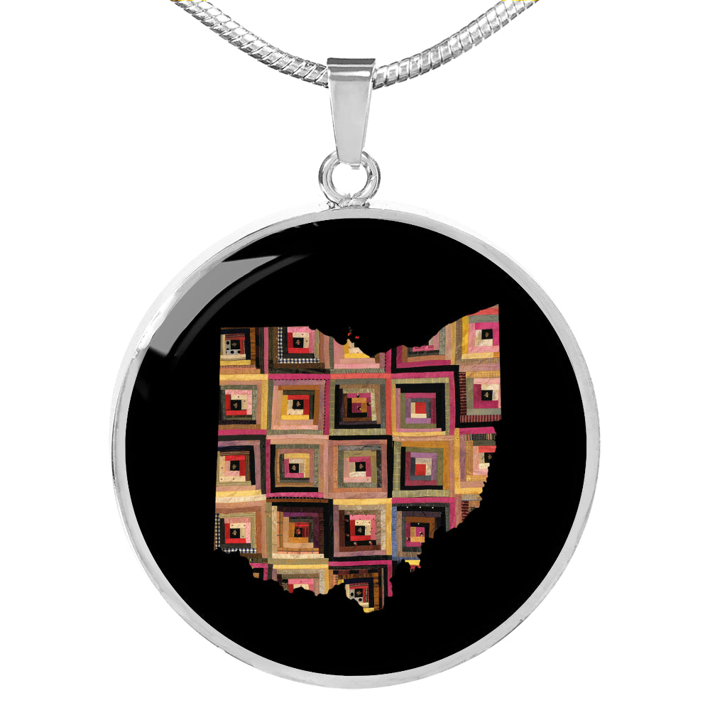 Ohio Quilter Pendant Necklace - Engravable Gift for Grandma, Mom, Wife, Sister, Aunt, Cousin, Friend