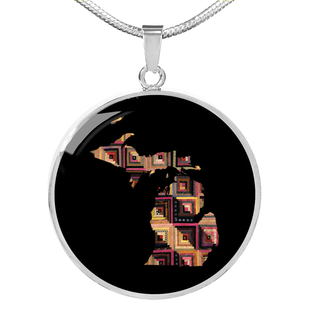 Michigan Quilter Pendant Necklace - Engravable Gift for Grandma, Mom, Wife, Sister, Aunt, Cousin, Friend