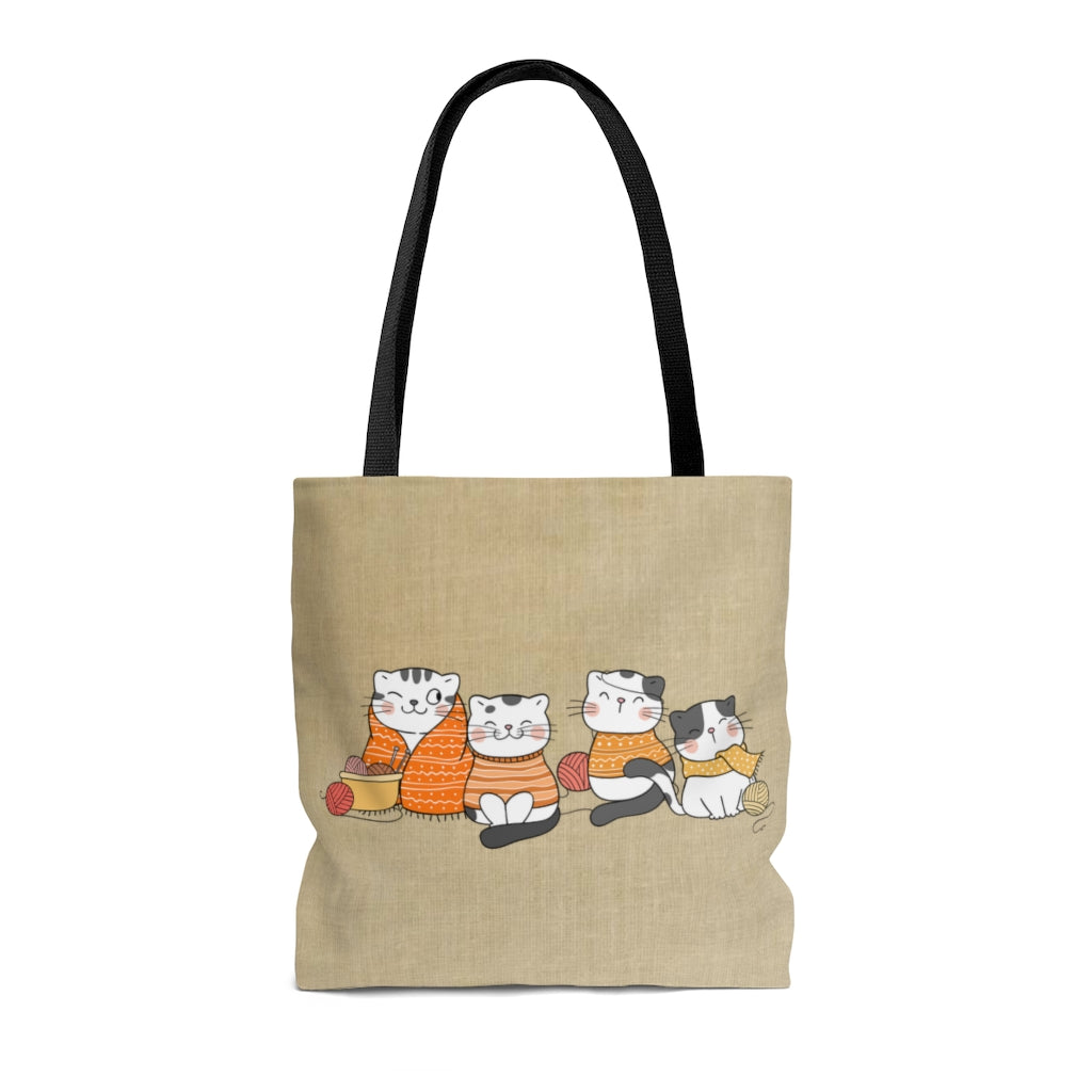 Knitting Kitties Tote Bag - Gift for Cat and Yarn Lovers, Knitters Shopping Bag